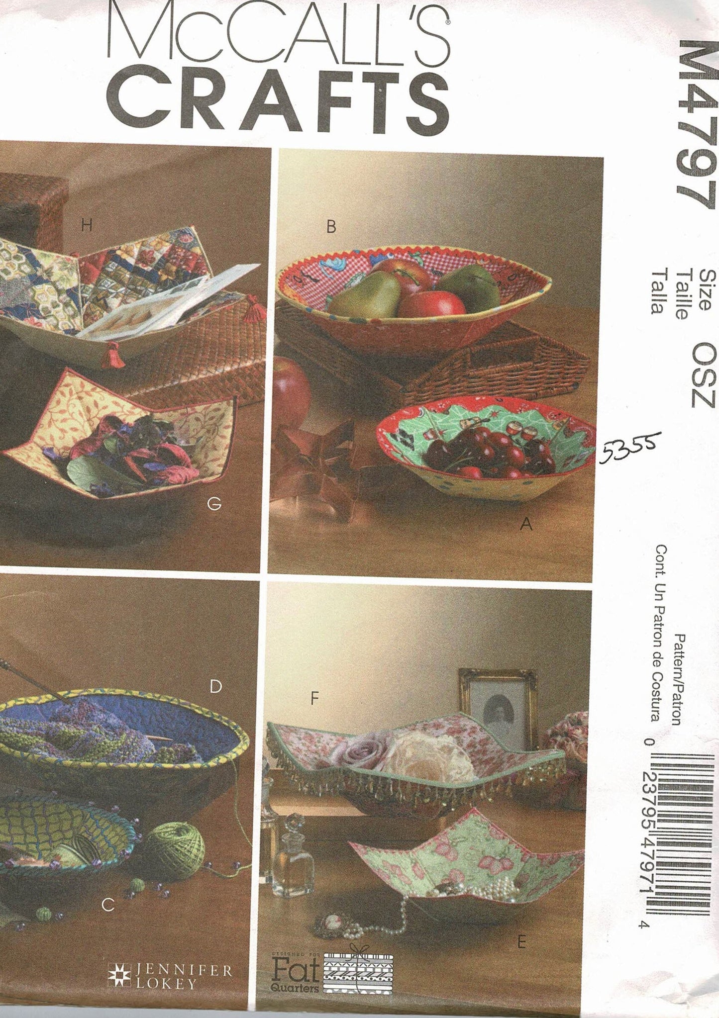 Fabric Bowls Home Decor Centerpiece Jennifer Lokey Sewing Pattern McCalls 4797