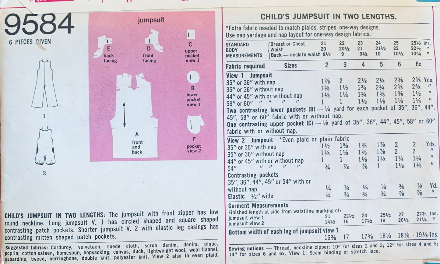 Toddler Boys Girls Overalls Romper Knickers Jumpsuit Vintage Sewing Pattern Simplicity 9584 Size 2