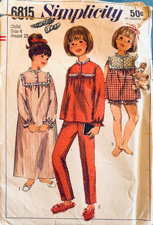 Toddler Girls Kids Ruffled Two Piece Babydoll Pajamas Summer Pajama Set Long Winter PJs Nightgown Sleepwear Vintage Sewing Pattern Bathrobe Robe Simplicity 6815 4