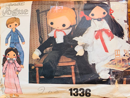 Bride & Groom Doll Wedding Bridal Boy & Girl Twins Dolls Stuffed Toy Vintage Sewing Pattern Vogue 1336