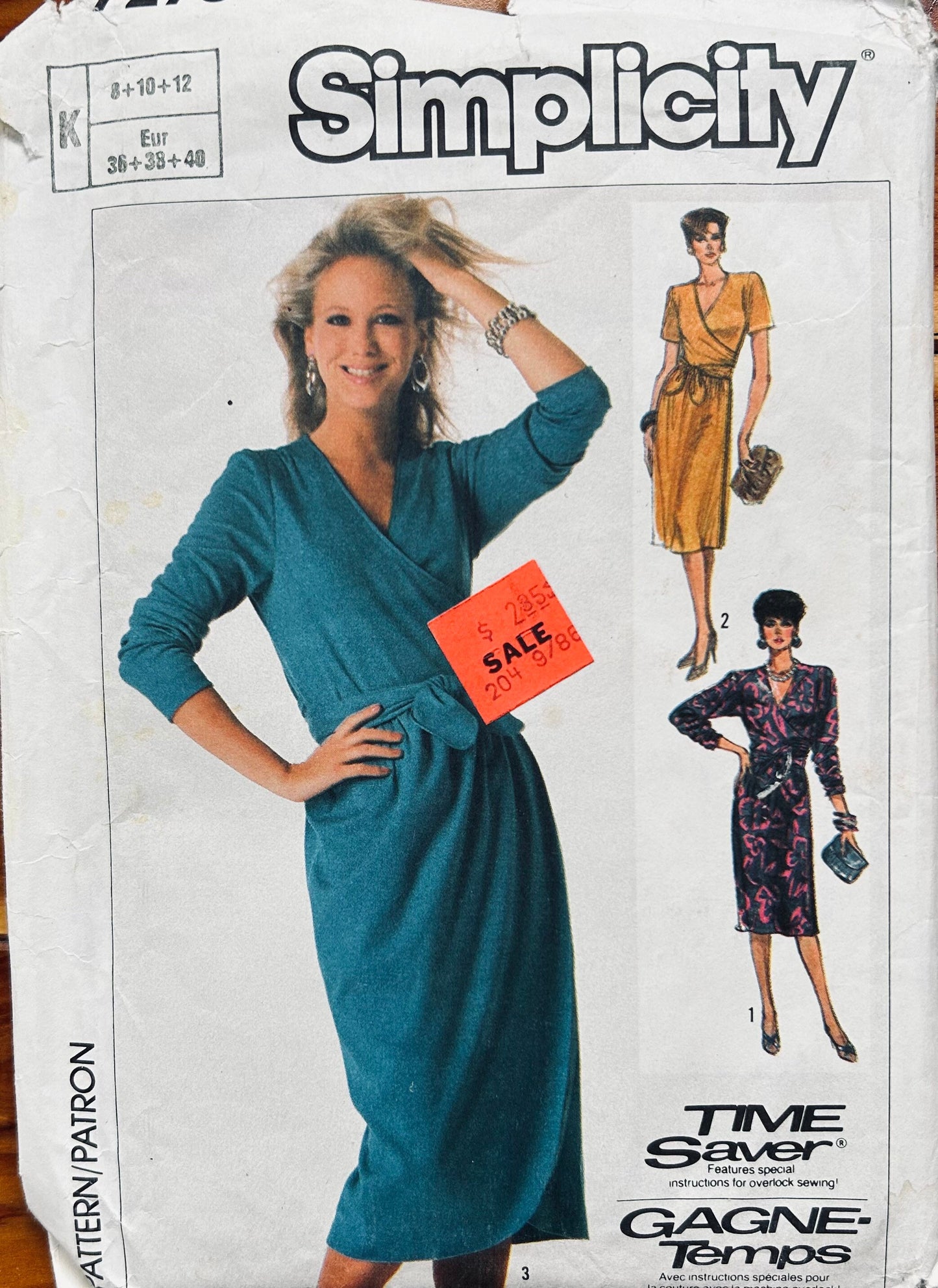 80s Knit Wrap Dress Petite Vintage Sewing Pattern Simplicity 7273 8 10 12