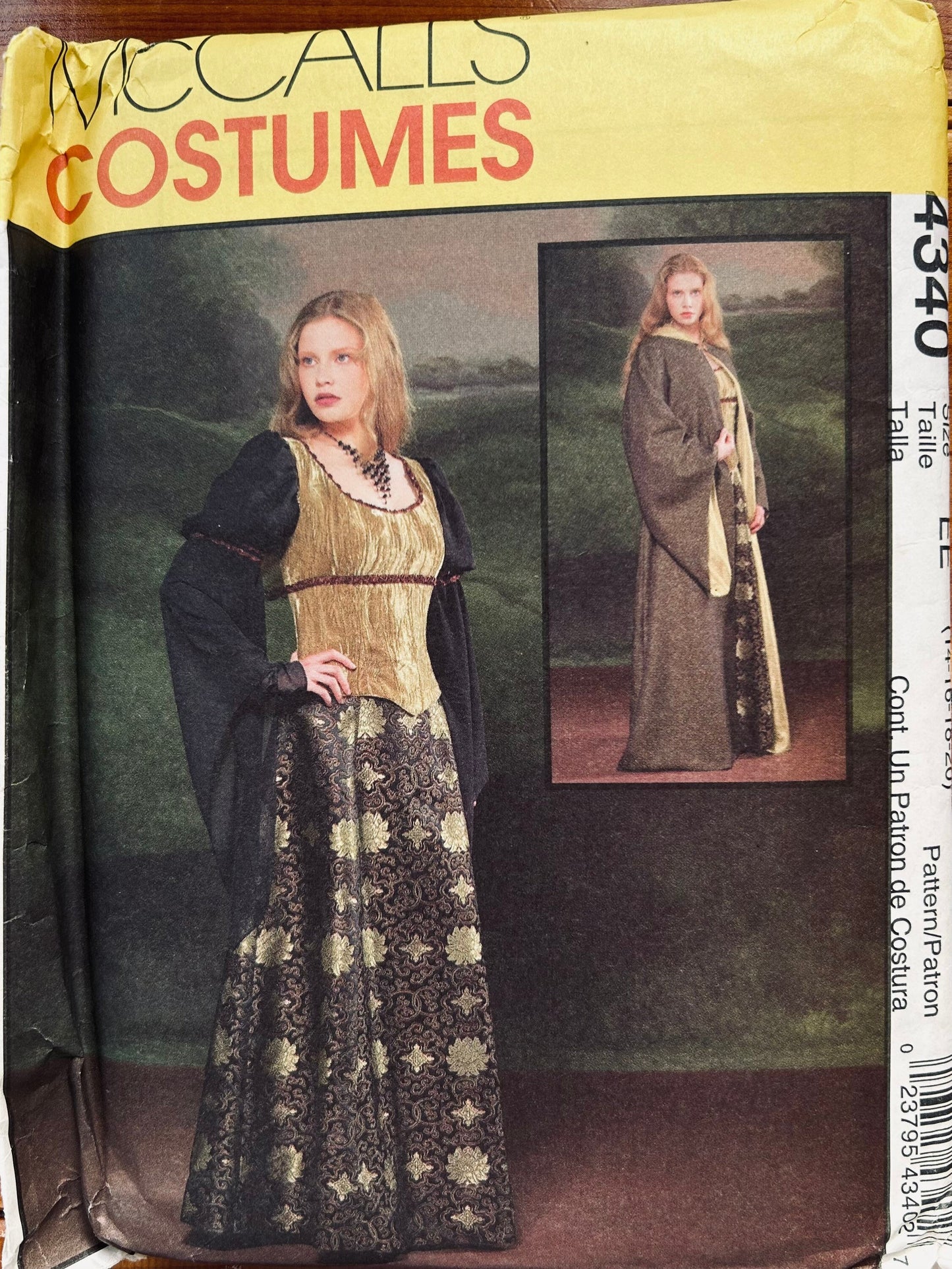 00s Womens Renaissance Dress Ren Faire Costume Gown w/ Bell Sleeves Plus Size Sewing Pattern McCalls 4340 XL XXL