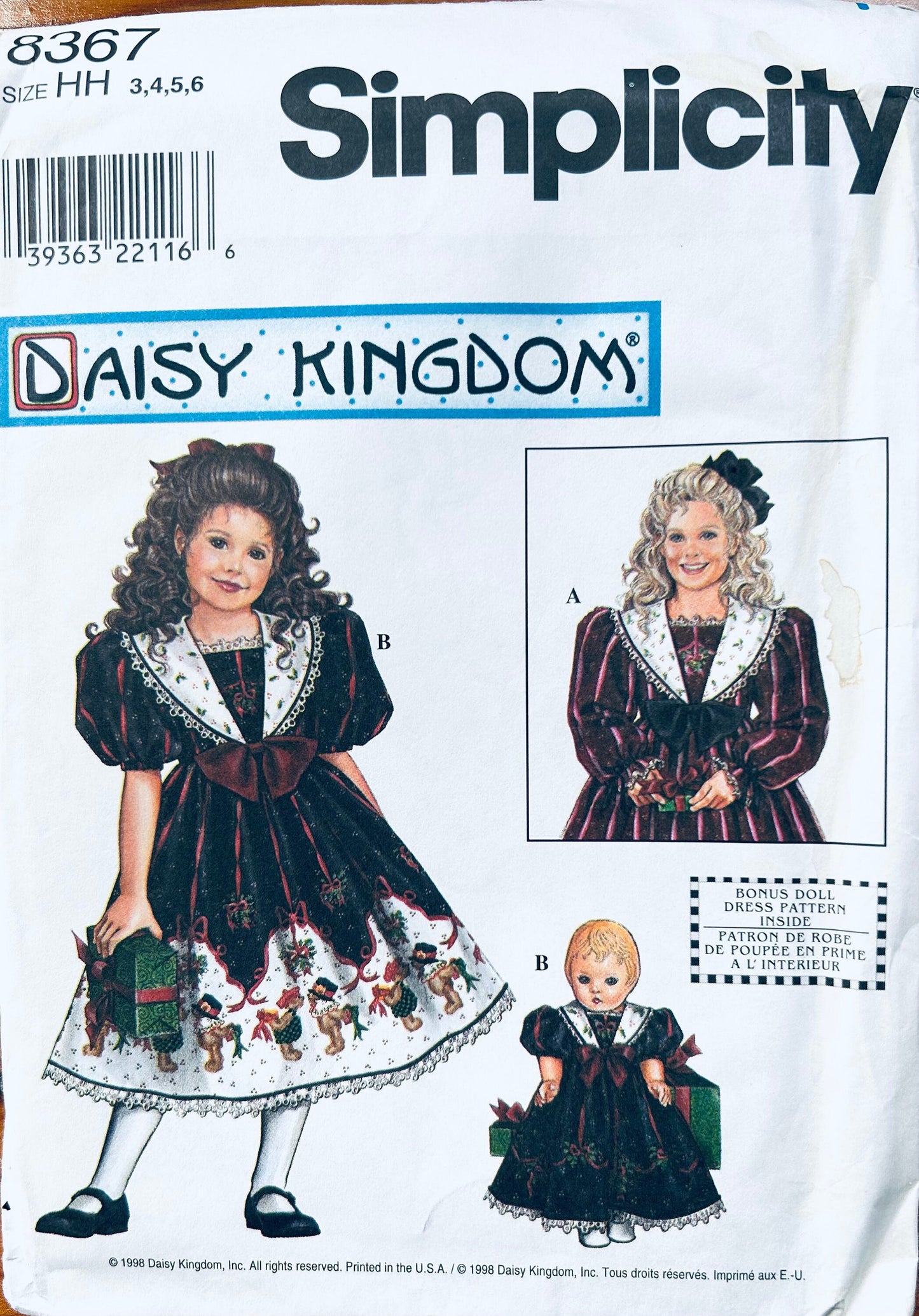 Toddler Girls Fancy Holiday Border Print Dress Daisy Kingdom Toddlers Sewing Pattern Simplicity 8367 3 4 5 6