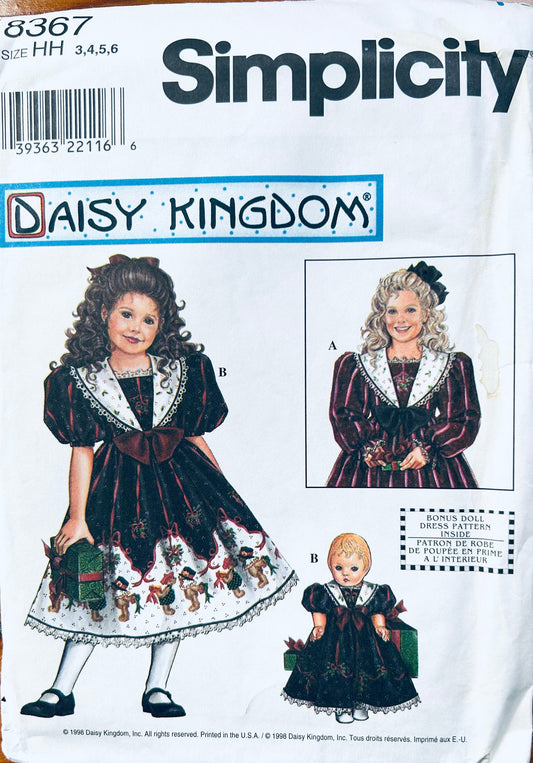 Toddler Girls Fancy Holiday Border Print Dress Daisy Kingdom Toddlers Sewing Pattern Simplicity 8367 3 4 5 6