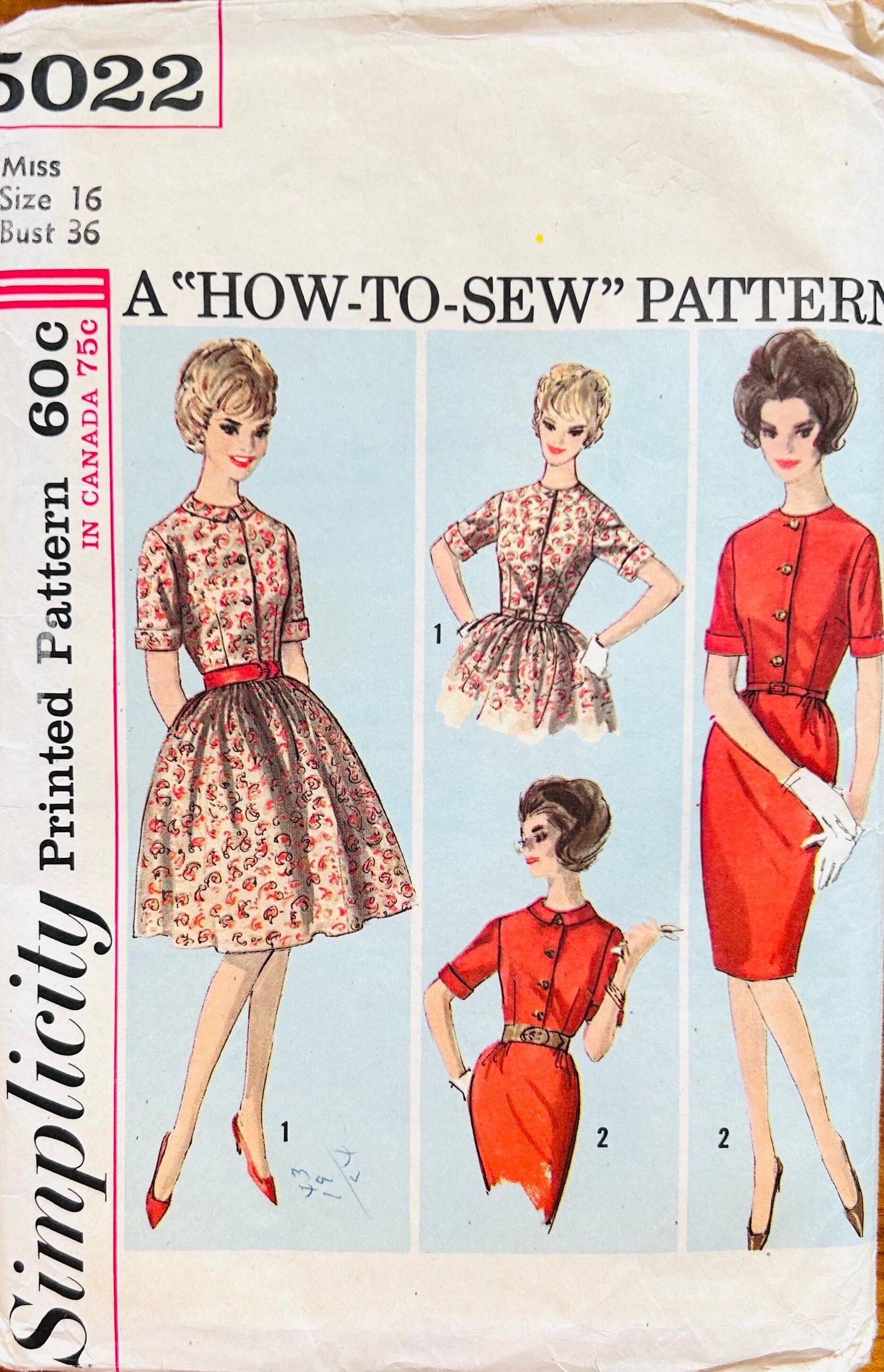 60s Classic Shirtwaist Day Dress Lucy Fitted Sheath Dresses Learn to Sew Vintage Sewing Pattern Simplicity 5022 B36
