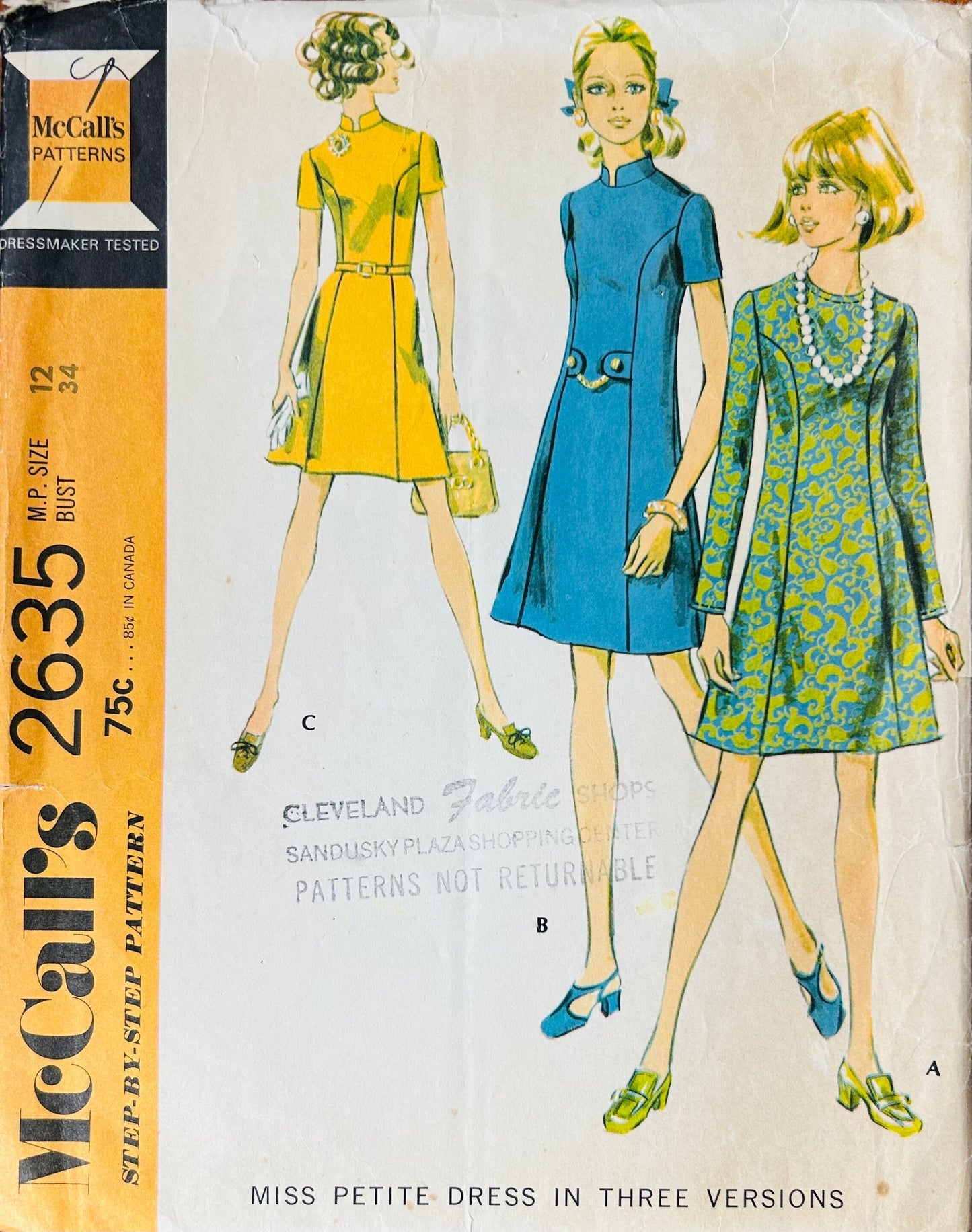 60s A Line Princess Seam Above Knee Dress Vintage Sewing Pattern McCalls 2635 34