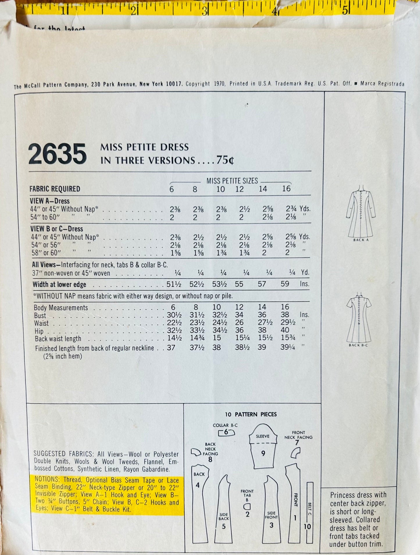 60s A Line Princess Seam Above Knee Dress Vintage Sewing Pattern McCalls 2635 34