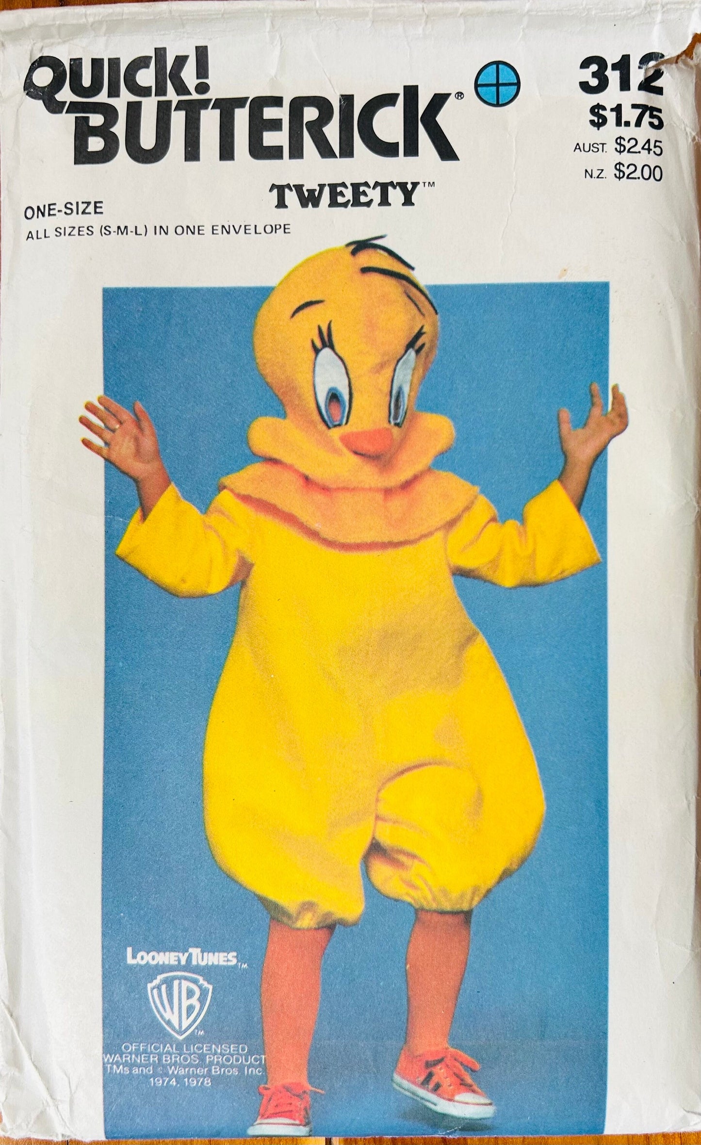 Looney Tunes Licensed Tweety Bird Cartoon Character Kids Children's Licensed Costume Sewing Pattern Butterick 312 S M L