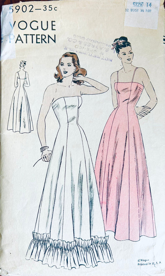 40s Strapless Maxi Evening Slip Full Princess Seam Slips Short or Long Length Lingerie Vintage Wounded Bird Sewing Pattern Vogue 5902 B32