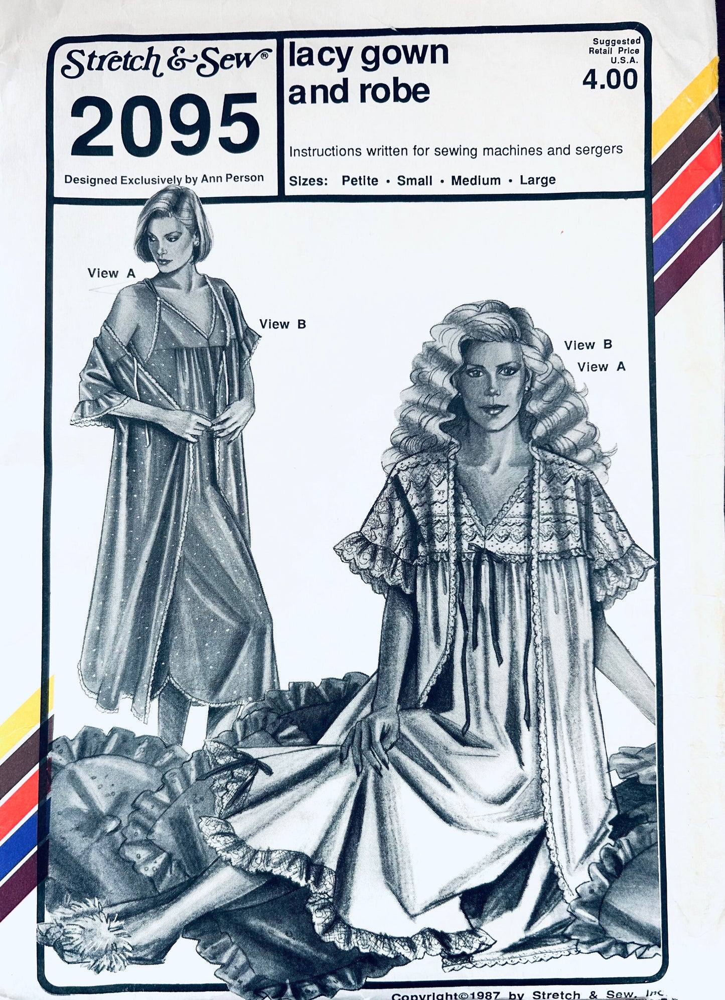 80s Misses Bridal Lingerie Nightgown & Robe Peignoir Set Vintage Petite Sewing Pattern Stretch & Sew 2095 B30-31