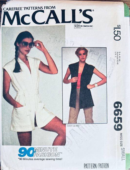80s Wrap Coverup Robe Beach Cover Up Short Mini Bathrobe Vintage Sewing Pattern McCalls 6659 Small