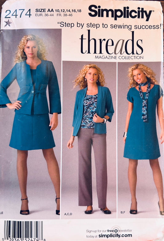 00s Short Sleeve A Line Summer Dress w/ Jacket Trousers Pant Suit Petite Plus Size Sewing Pattern Simplicity 2474