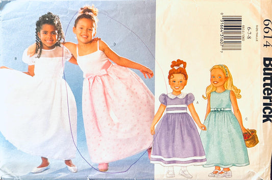 Girls Empire Waist Fancy Party Tea Length Dress Flower Girl Vintage Sewing Pattern Butterick 6614