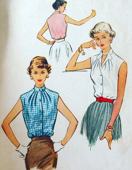 50s Pretty Tailored Button Front Sleeveless Top Blouse Pattern Petite Vintage Sewing Pattern McCalls 9316 B32