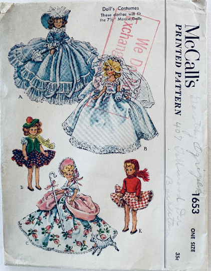 7 Inch Marcie Doll Clothes Wedding Gown Scottish Dance Dress Bo Peep Costume Dolls Clothing Sewing Pattern McCalls 1653