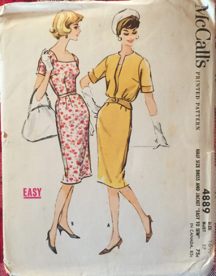 50s 60s Sexy Wiggle Sheath Blouson Waist Fitted Dress EASY Half Size Vintage Sewing Pattern McCalls 4889 B37