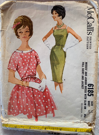 60s Sheath Dress Pattern Fit N Flare Curved Bolero Full Skirt Petite Vintage Sewing Pattern McCalls 6185 B32