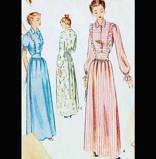 40s Ruffled Nightgown w/ Inset Waist Mother Daughter Sleepwear Night Gown Vintage Sewing Pattern McCall 7870 B34