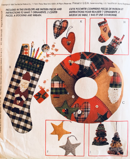 Christmas Holiday Decorations Father Christmas Stockings Wreath Ornaments Home Decor Sewing Pattern McCalls 8327