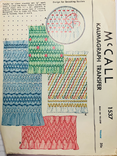 50s Kids Smocking Transfer Designs Iron On Template McCall 1537