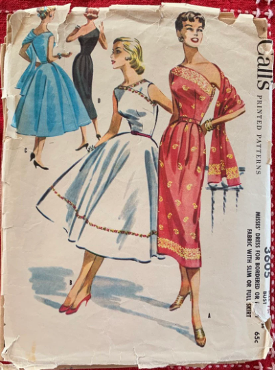 Glamorous Vintage 50s One Shoulder Surplice Wiggle Party Cocktail Dress Sewing Pattern McCalls 3605 B34