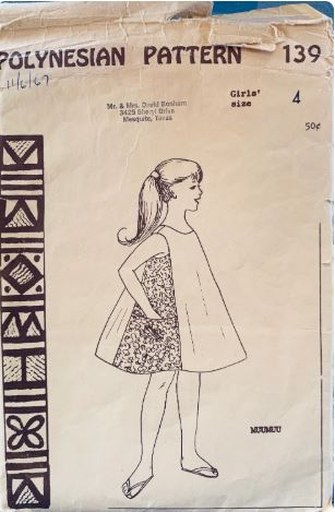 Child's Toddler Girls Muumuu Tent Dress Muu Muu Hawaiian Vintage Sewing Pattern Polynesian Patterns 139 Size 4