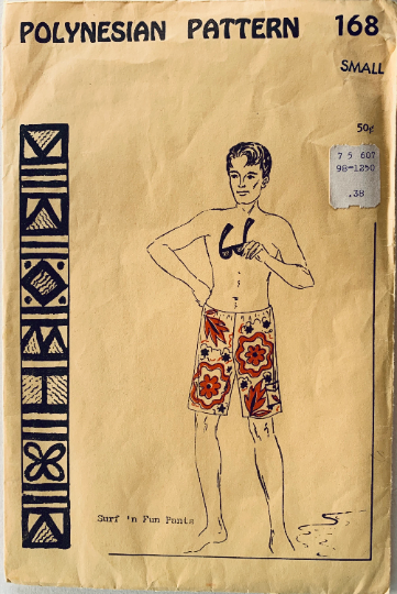 Mens Swim Trunks Swimsuit Swim Surf Shorts w/ Pockets Hawaiian Vintage Sewing Pattern Polynesian 168 W26-28
