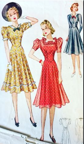 30s Frilly Basque Waist Shirred Bodice Afternoon Dress Petite Vintage ...