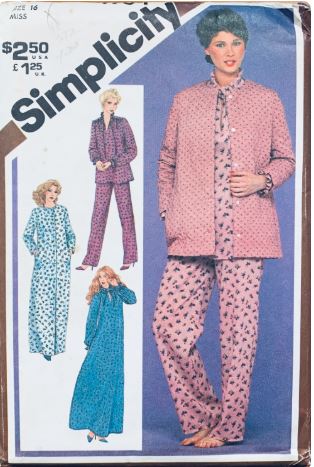 80s Womens 2 Piece Pajamas Nightgown PJs Pajama Night Gown Sleepwear Plus Size Vintage Sewing Pattern Simplicity 9784 B38