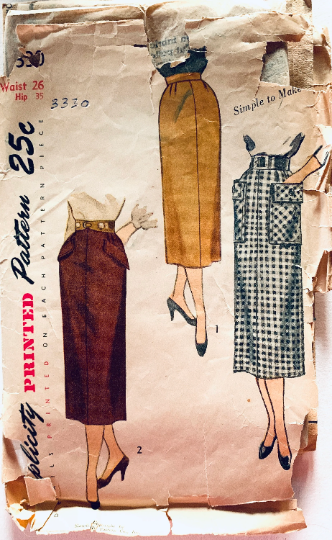 50s Slim Fitting Modest Midi Skirt w/ Ginormous Pockets Vintage Sewing Pattern Simplicity 3330 W26