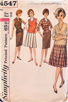60s Womens Knee Length Pleated Skirt V Neck Pullover Top Petite Vintage Sewing Pattern Simplicity 4547 B31