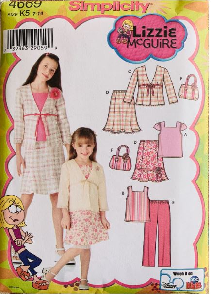 Girls Empire Waist Top Dress Flared Skirt Pants Cute Top Purse Wardrobe Lizzie Mcguire Sewing Pattern Simplicity 5660 Size 7-14