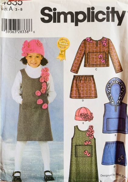 Toddler Girl Girls Jumper Dress Hoodie Pullover Hoody Top Skirt Floral Hat EASY Sewing Pattern Simplicity 4835 Size 3-8