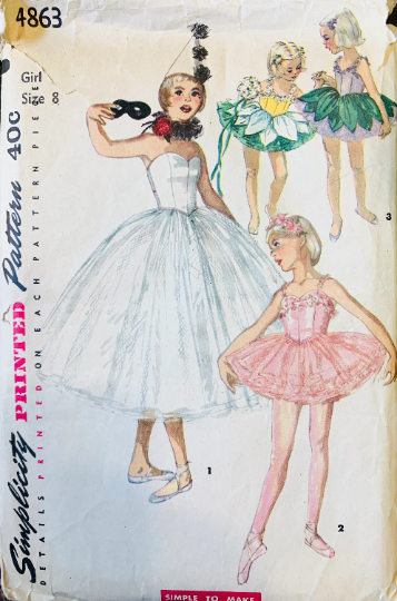 Girls Classic Tutu Strapless Dance Costume Fairy Flower Dancewear  w/ Hat & Ruff Vintage Sewing Pattern Simplicity 4863 Size 8