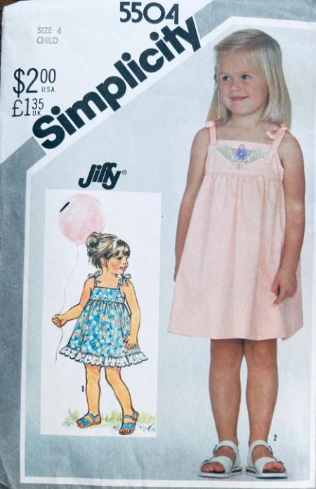 Toddler Childrens Ruffled Summer Sun Dress Sundress Vintage Sewing Pattern Simplicity 5504 Size 4