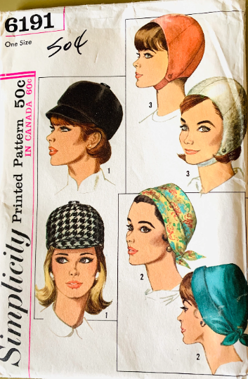 60s Mod Hat Millinery Jockey Cap Riding Equestrian Vibe Close Fitting Hats Vintage Sewing Pattern Simplicity 6191