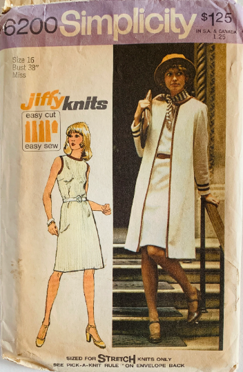 70s A Line Sleeveless Dress w/ Matching Coat Vintage Plus Size Easy Sewing Pattern Simplicity 6200 B38