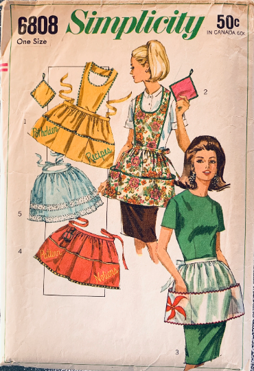 60s Womens Apron Full or Half Cobbler Aprons w/ Multiple Pockets Vintage Sewing Pattern Simplicity 6808 One Size