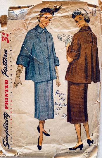 50s Maternity Clothing Suit Skirt & Jacket w/ Cuffs Petite Sewing Pattern Simplicity 3464 B32