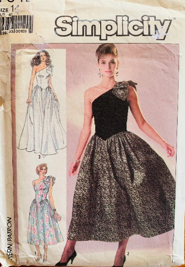 80s One Shoulder Formal Gown Prom Special Occasion Dress Sewing Pattern Simplicity 7842 B36