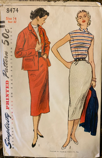 50s Pencil Skirt Curve Hugging Mankiller Blouse Sleeveless Shell Jacket Suit Petite WOUNDED BIRD Vintage Sewing Pattern Simplicity 8474 B32