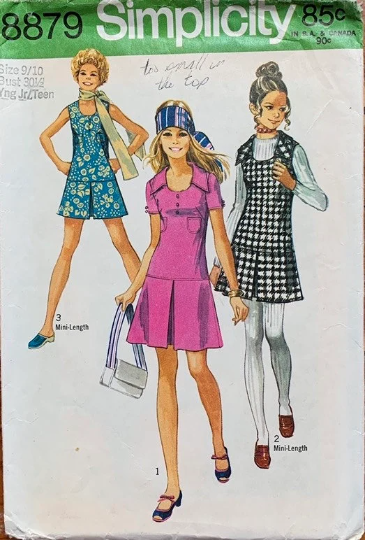 60s Skort Dress Drop Waist Jumper Culotte Dresses Scoop Neckline Petite Vintage Sewing Pattern Simplicity 8879 B30