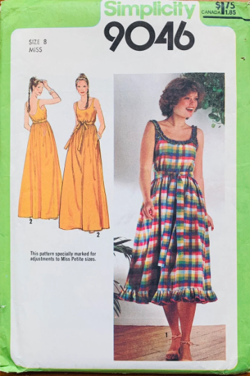 70s Empire Waist Maxi Dress w/ Pockets Sundress Sun Dresses Petite Sewing Pattern Simplicity 9046 B31