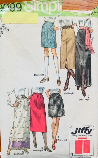70s Skirt in 3 Lengths Mini Midi Maxi Long Skirts Vintage Petite Jiffy Easy Sewing Pattern Simplicity 9099 W25