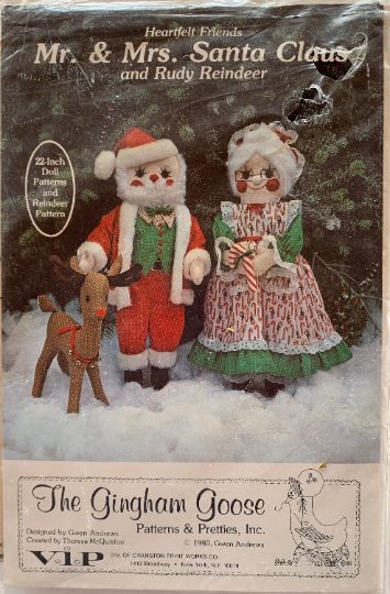 22 Inch Santa & Mrs Claus Rudolph Reindeer Holiday Stuffed Doll Sewing Pattern by Gingham Goose