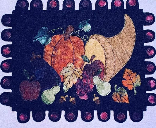 Sara Tuttle Cornucopia Fall Autumn Thanksgiving Penny Rug Quilt Wall Hanging Appliqued Home Decor Quilting Pattern