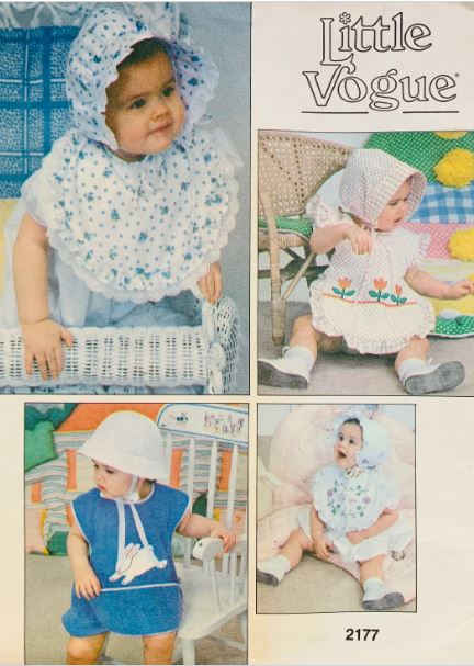 Baby Bonnet & Hat Infant Bib Bonnets & Bibs Vintage Sewing Pattern Vogue 2177