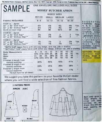 70s Back Wrap Butcher Apron in 3 Lengths Vintage Sewing Pattern McCalls Sample