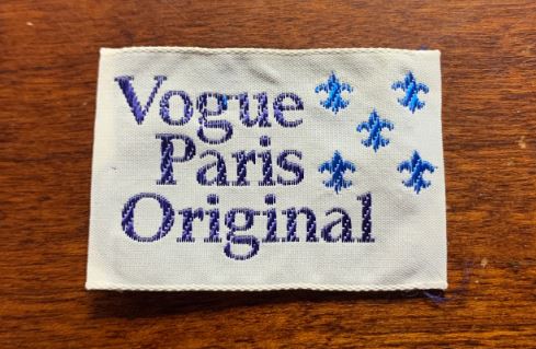 Vogue Paris Original Designer Label Clothing Tag Vintage 60s Embroidered Blue & White